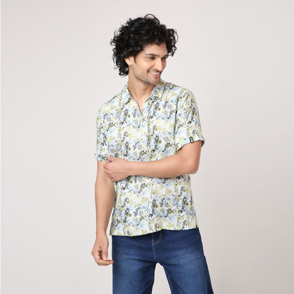 ABSTRACT PRINT WOVEN POLO