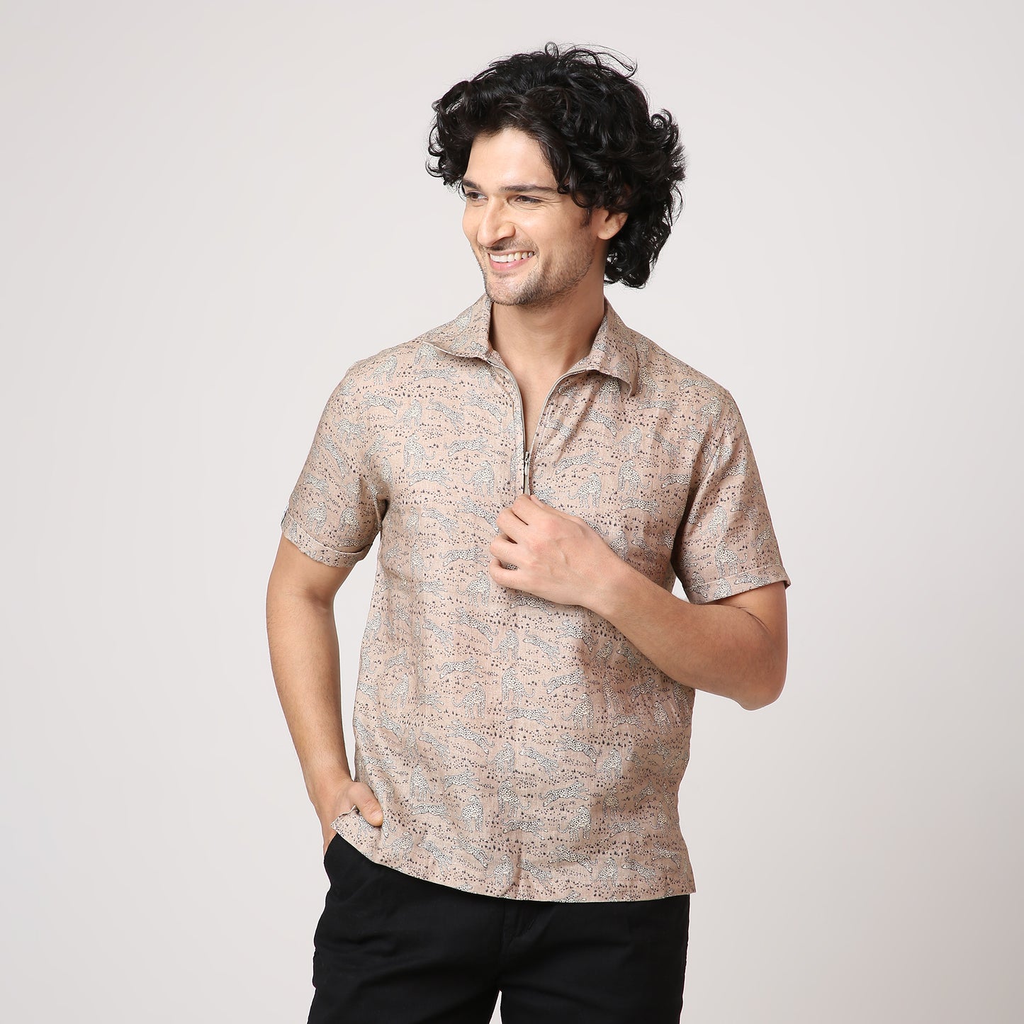 LEAPORD BEIGE WOVEN POLO