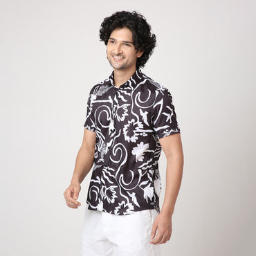 BLACK AND WHITE ABSTRACT PRINT SHIRT