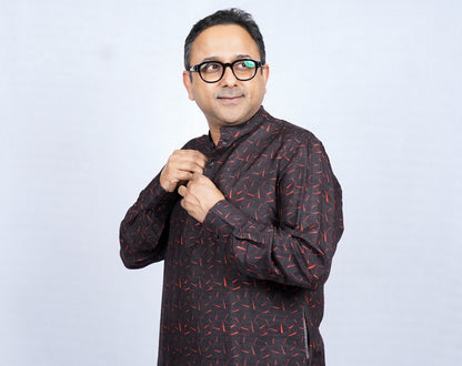 GEOMETRIC PATTERN PRINT MEN'S KURTA