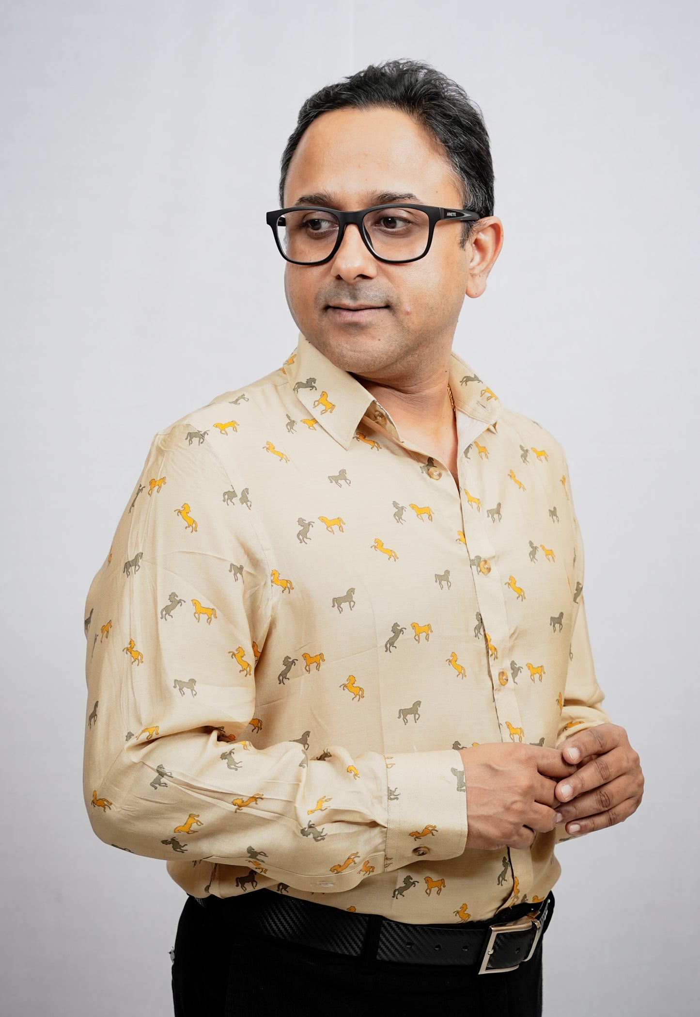 HORSE PRINT COTTON SILK SHIRT