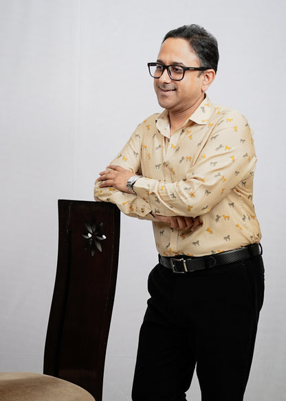 HORSE PRINT COTTON SILK SHIRT