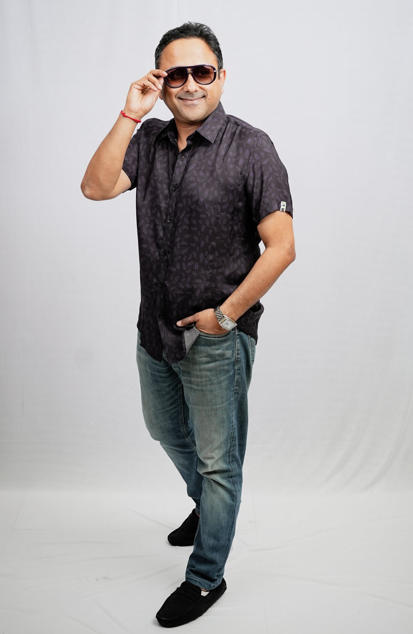 LEAF PRINT COTTON SILK SHIRT