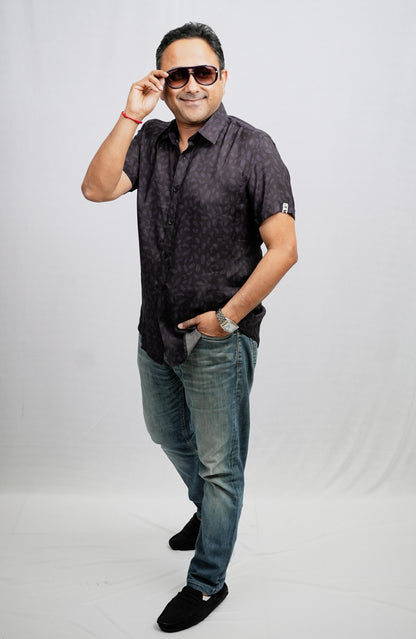 LEAF PRINT COTTON SILK SHIRT