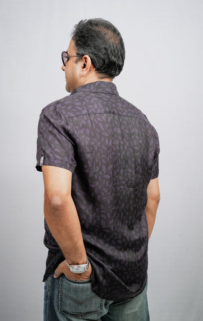 LEAF PRINT COTTON SILK SHIRT
