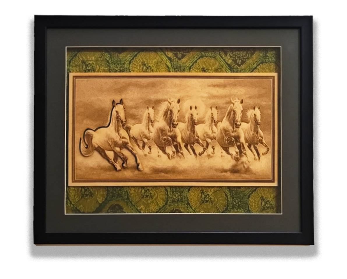 WILD STALLIONS- Seven horses wood engraved picture Frame