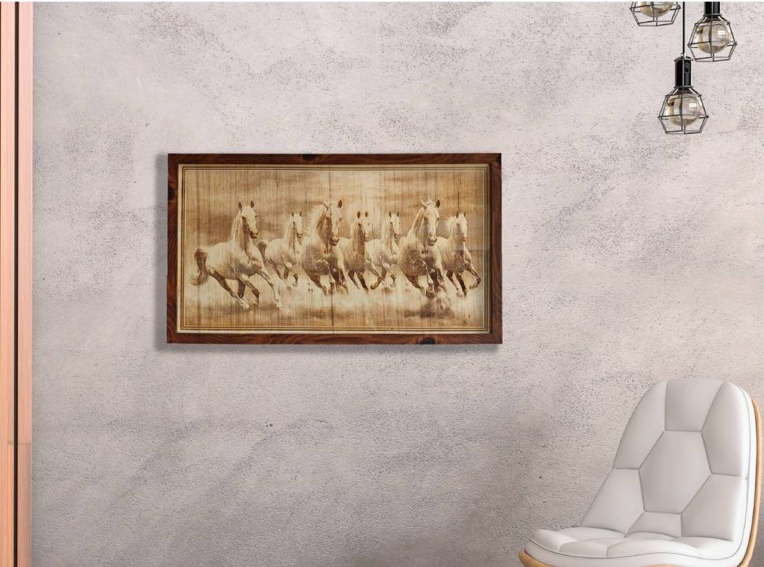 WILD STALLIONS- Seven horses wood engraved picture Frame