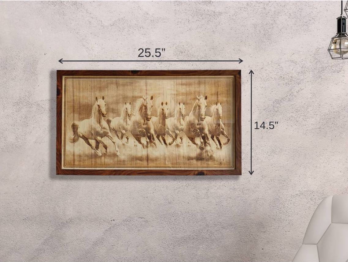 WILD STALLIONS- Seven horses wood engraved picture Frame