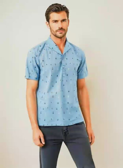 NAUTICAL PRINT WOVEN POLO