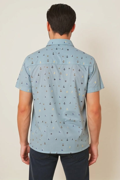 NAUTICAL PRINT WOVEN POLO