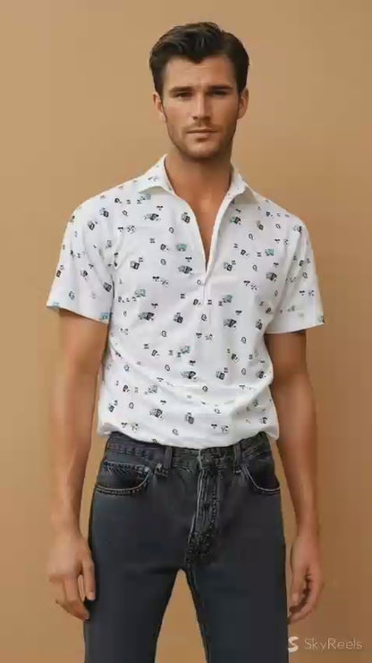 MULTICOLOR CARD PRINT WOVEN POLO