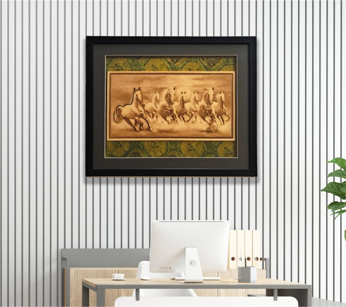 WILD STALLIONS- Seven horses wood engraved picture Frame