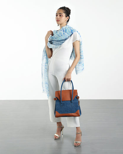 INDIGO CHECK  HAND BAG