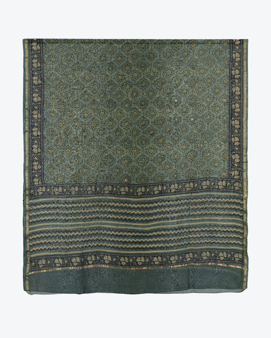 Mughal Floral Dupatta (Teal Blue) With Embrodery