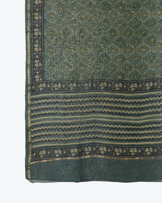 Mughal Floral Dupatta (Teal Blue) With Embrodery