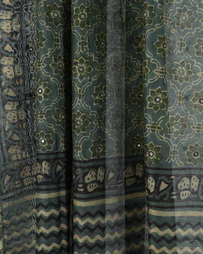 Mughal Floral Dupatta (Teal Blue) With Embrodery